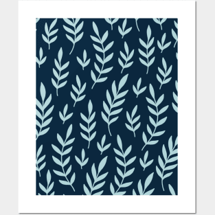 blue simple leaf pattern Posters and Art